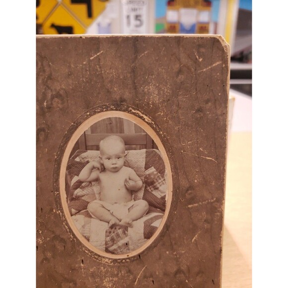 Antique Photo Cabinet Card Baby Wearing Diaper on Quilt c1880s Hands Near Head - Picture 3 of 11
